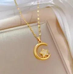 ゴールド サージカルステンレス ムーンスター czダイヤ 【新作】 ✨ネックレス