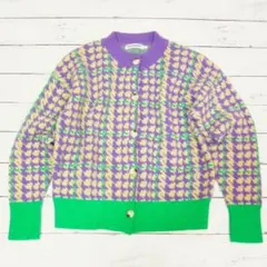 [サイズL] GANGWEI　千鳥格子　パープル　ニットカーディガン