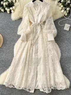 アイボリー レース ロングドレス