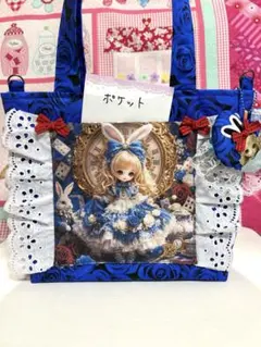 ハンドメイド、女の子と猫ちゃんパネル生地、ビッグサイズトートバッグ
