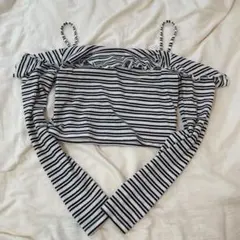 FOREVER 21 ストライプ オフショルダー Mサイズ　ショート丈のサムネイル