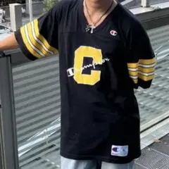 【夏先取り】Champion フットボールTシャツ XL ブラック イエロー
