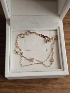 現行品　4℃　ピンクゴールド 二連ストーン付きブレスレット