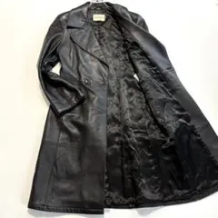 V*e様 希少 美品 EMPORIO ARMANI 羊革 ロングコート黒 レザー レザーコート 本革 ラム革コート 膝丈 ロングコート トレンチコート