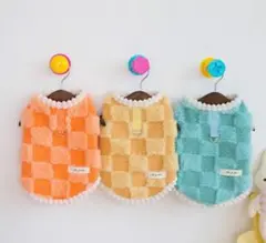 犬の服　モコモコふわりぃベストフック付き ケーブル編み ライトグリーン計5点