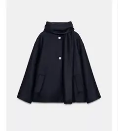 タグ付き新品★ZARAのウールショートスカーフコート★XSサイズ★ネイビーブルー