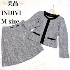 美品✨ INDIVI スーツ セットアップ ノーカラー ツィード 飾りベルト M