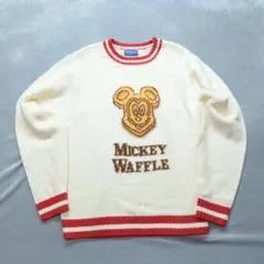 Disney 美品 A0598 ニット セーター L 白 赤 ミッキーマウス