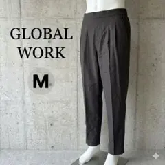 GLOBAL WORK リネン混 テーパードパンツ M チャコールグレー
