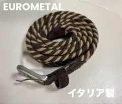 【メンズ】イタリア製 EUROMETAL編み込みベルト茶×ベージュストライプ美品