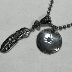 フェザー　ネックレス　ターコイズ　羽　メンズ　ボールチェーン