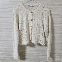 ZARA ザラ クロシェ 透かし編み カーディガン クロップド ビジュー
