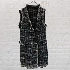 12541 美品♥地雷風ツイードワンピース♥シーイン 黒 S 小さいサイズ 古着