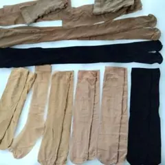 シ*。様 ストッキング10足セット ベージュ・黒・ 柄　膝下(6足) まとめ売り