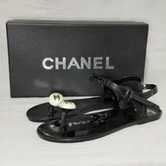 CHANEL ココマーク フェイクパール ラバー サンダル ブラック 36 37のサムネイル