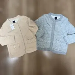 新品babygap95リボンポケットスウェットカーディガンベージュグレー２点双子