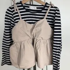 ストライプ 長袖カットソー キャミソール重ね着130cm