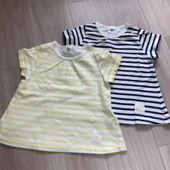 赤ちゃん本舗　ボーダーTシャツ 2枚セット 90cm ネイビー　イエローのサムネイル