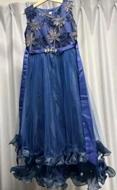 女の子 セレモニーキッズ ドレス 結婚式 ピアノ発表会　130 紺色