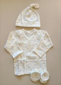 【新品・未使用】オーガニックコットン　韓国　単肌着　帽子　靴下　3点セット