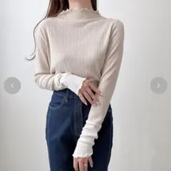 【発送前値下げ】koko 配色ラメリブTシャツ M アイボリー