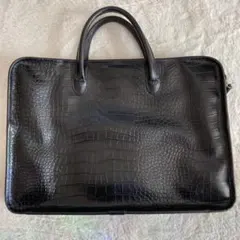 ビジネスバック　黒　牛革クロコダイル風　美品
