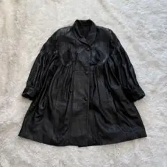 【レザージャケット】羊革　ラム　Aライン　フレアデザイン　豹柄　黒　ブラック　Ｆ