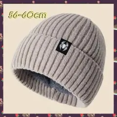 【グレージュ】 ニット帽 ビーニー ワンポイント スパイダー ボア フリース