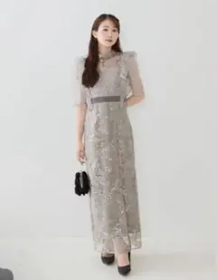 ◼️最終値下◼️【LEJA】フラワースパンコールシアーフリルIラインワンピースドレス