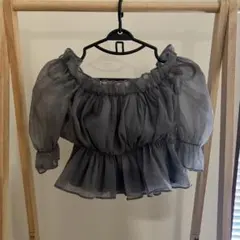 GRL オフショルダー 半袖ブラウス グレー