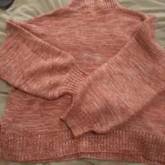 オレンジ系 タートルネックニット