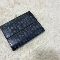 moschino 花柄 ネイビー 総柄 折り財布 2つ折り レザー モスキーノのサムネイル