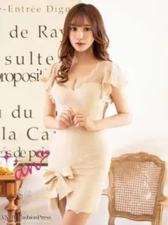 【新品タグ付き】an フラワーレース リボンデザインフリル キャバドレス タイト