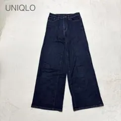 ユニクロ デニムワイドパンツ 22インチ ネイビー ジーパン カジュアル 美品