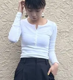 GAP モダンヘンリーネックTシャツ ホワイト　M