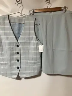 事務服　OL 大きいサイズ　チェック柄 ベスト スカート セットアップ 15号