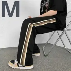サイドライン 　韓国　男女兼用　ストリート パンツ モード ブラック➀6u8