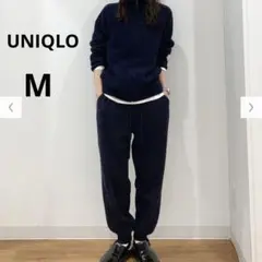 美品 UNIQLO M ネイビー フリース イージーパンツ ジョガーパンツ