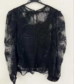 ブラックレース長袖ブラウス