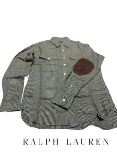 ラルフローレン チェック シャツ 牛革エルボーパッチ シルク混 9号 Mサイズ