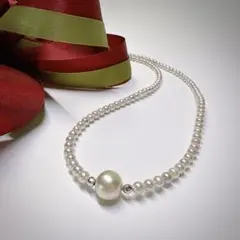 希少品　アコヤ真珠　あこやベビーパール　ナチュラル色　シルバー　ネックレス