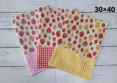 ハンドメイド　ランチョンマット　リバーシブル　3枚セット/　いちご柄a268