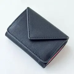 【未使用】コンパクトレザー財布 ブラック×ピンク　牛革　三つ折りミニ財布