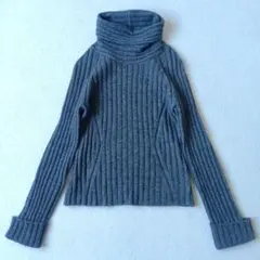 ハナエモリ ウール アルパカ混 リブ タートルネック ニット M グレー 日本製