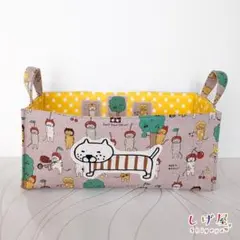 ハンドメイド　布バスケット　布小物入れ　ティッシュケース　コットンこばやし
