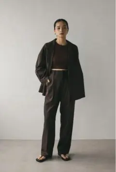 STYLEMIXER ダークブラウン リネンミックス2タックパンツ