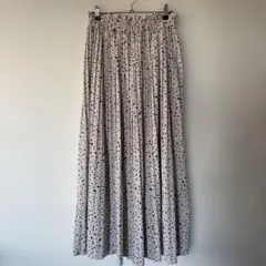 ベージュ黒ドット ロングプリーツスカート