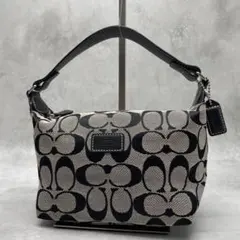 美品✨コーチ アクセサリーポーチ ミニハンドバッグ キャンバス×レザー チャーム