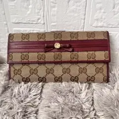 GUCCI 長財布　GGキャンバス　インターロッキング　リボン　ボルドー