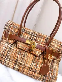 新品未使用　ツイードハンドバッグ　　ブラウン